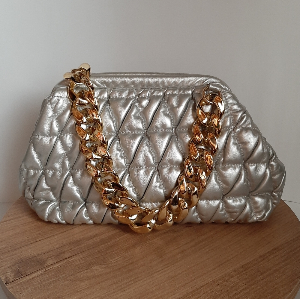 Silver Quilted Purse Bag